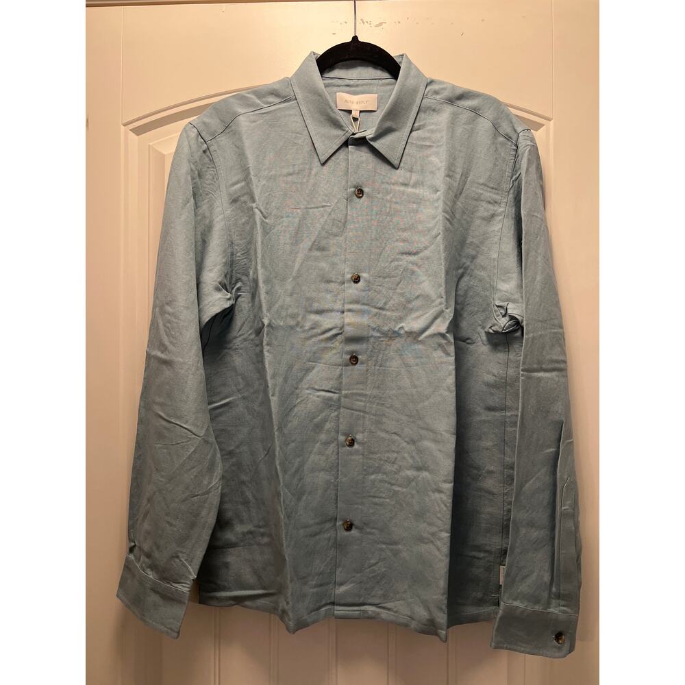 NWT Auto-Reply Men’s Linen Button Front Long Sleeve Casual Shirt Size L Blue